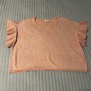 Madewell XL Rose Peach Cropped Sweater Blouse Top Womens Ruffle Flutter Sleeve
